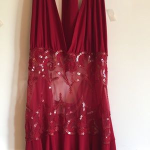 ✴️B Sharp Woman’s M Red Sheer panel Halter Dress